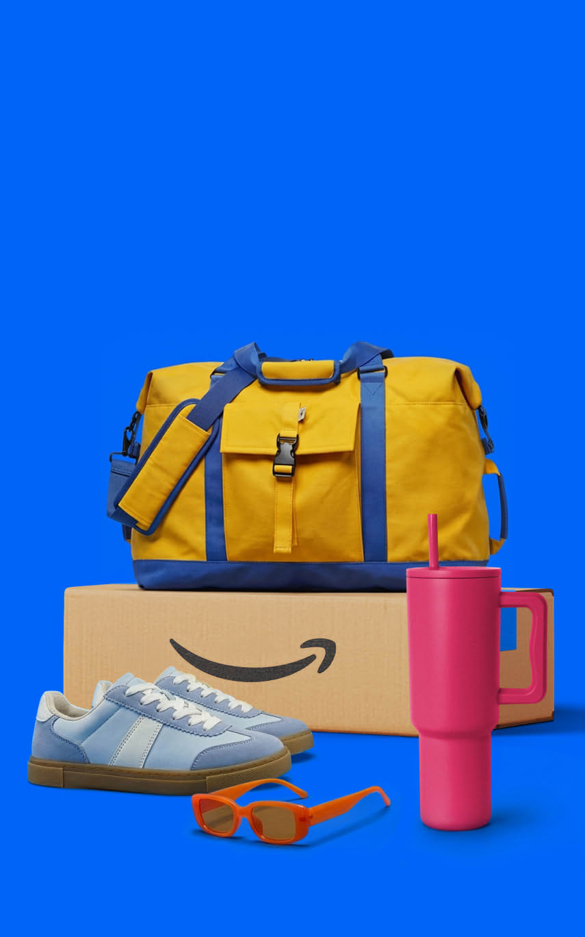 image of amazon box, bag and stanley