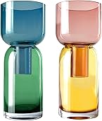 Cloudnola Reversible Glass Flower Vase and Bud Vase Set of 2, Blue & Green and Pink & Yellow, Ideal Gift Set, for Home, Wedding, and Event Decor